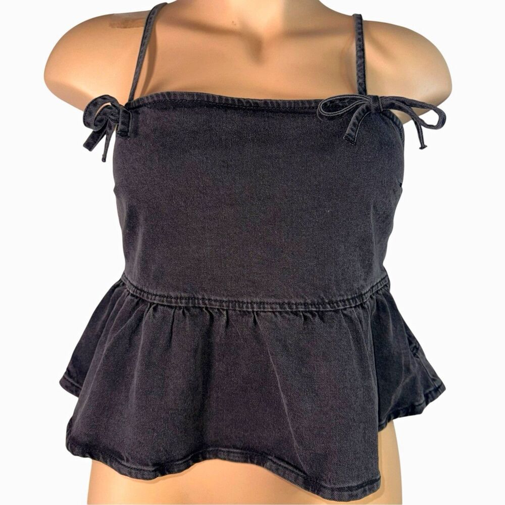 Wild Fable Women’s Black Denim Peplum Cami Tank Square Neck Zip Back M